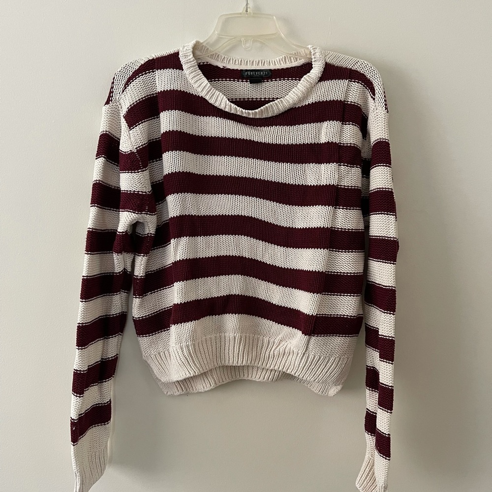 F21 Striped Maroon Sweater